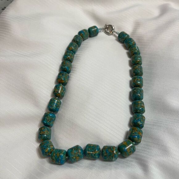 Beautiful Mosaic Turquoise Dyed Magnesite Large Heavy Beads Collar Necklace - Picture 1 of 8